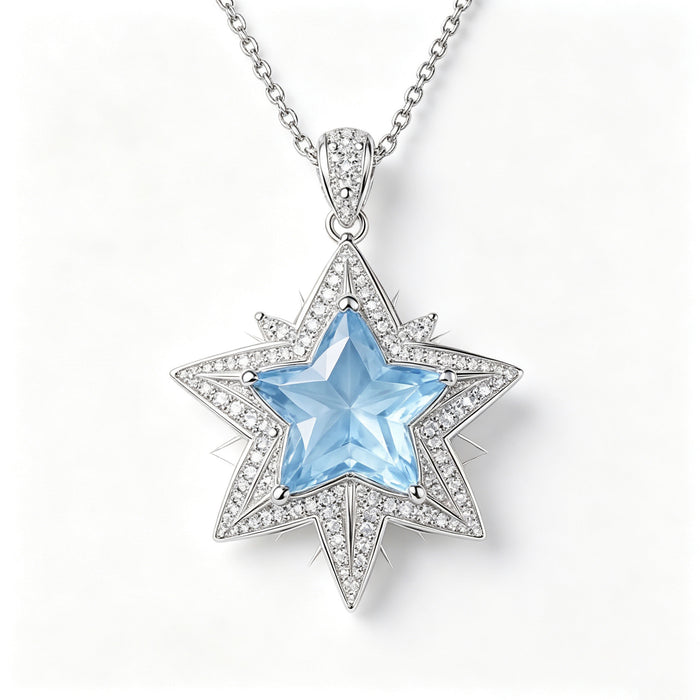 Celestial Azure Star Crystal Pendant Necklace