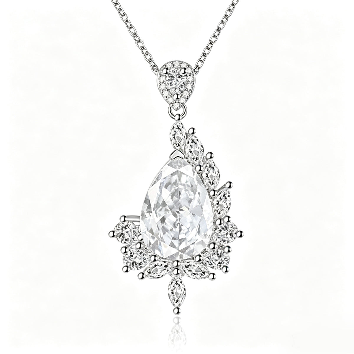 Brilliant Clear Teardrop Crystal Asymmetrical Pendant Necklace