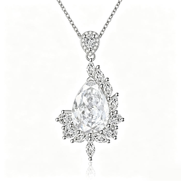 Brilliant Clear Teardrop Crystal Asymmetrical Pendant Necklace